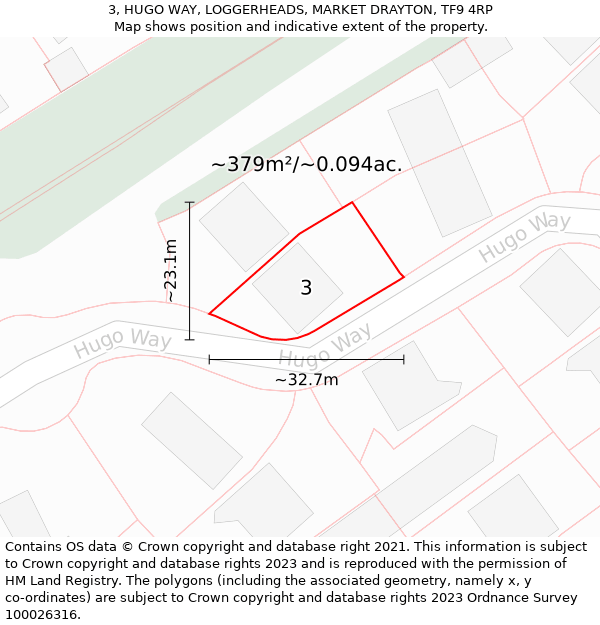 3, HUGO WAY, LOGGERHEADS, MARKET DRAYTON, TF9 4RP: Plot and title map