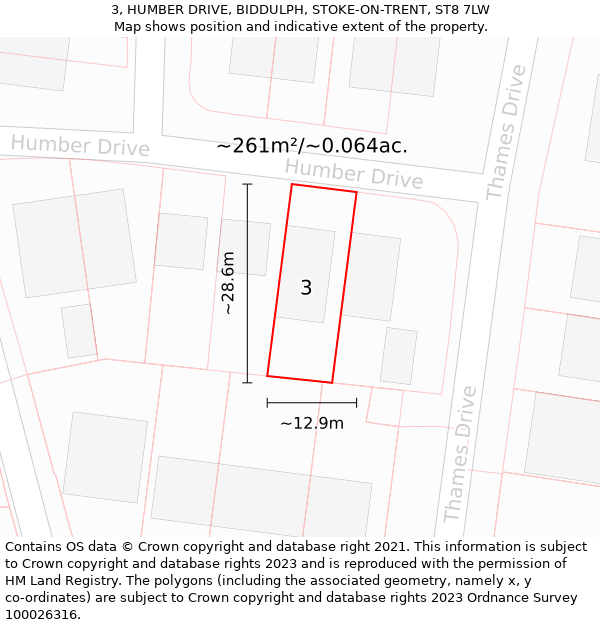 3, HUMBER DRIVE, BIDDULPH, STOKE-ON-TRENT, ST8 7LW: Plot and title map
