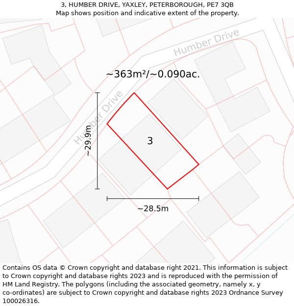 3, HUMBER DRIVE, YAXLEY, PETERBOROUGH, PE7 3QB: Plot and title map