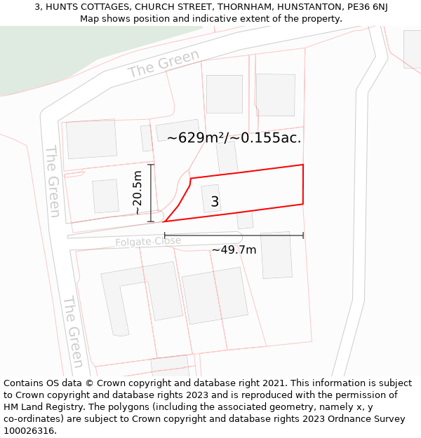 3, HUNTS COTTAGES, CHURCH STREET, THORNHAM, HUNSTANTON, PE36 6NJ: Plot and title map