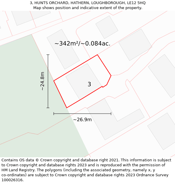 3, HUNTS ORCHARD, HATHERN, LOUGHBOROUGH, LE12 5HQ: Plot and title map