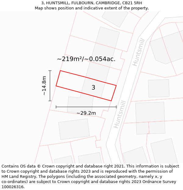 3, HUNTSMILL, FULBOURN, CAMBRIDGE, CB21 5RH: Plot and title map