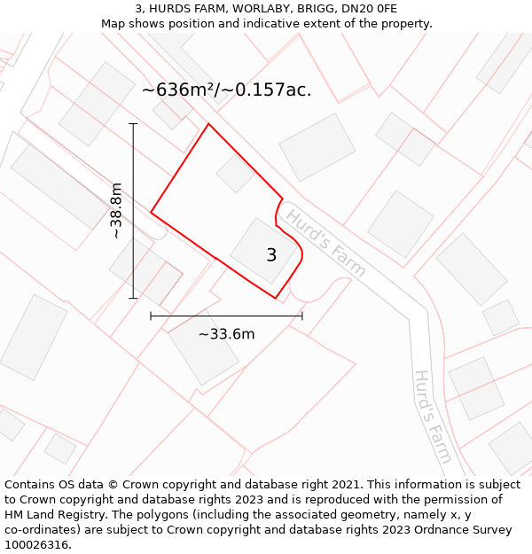 3, HURDS FARM, WORLABY, BRIGG, DN20 0FE: Plot and title map