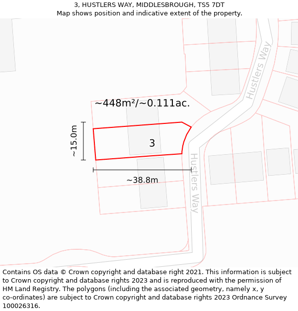 3, HUSTLERS WAY, MIDDLESBROUGH, TS5 7DT: Plot and title map