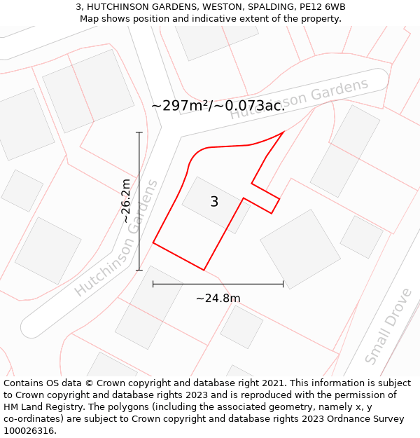 3, HUTCHINSON GARDENS, WESTON, SPALDING, PE12 6WB: Plot and title map