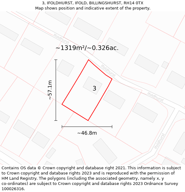 3, IFOLDHURST, IFOLD, BILLINGSHURST, RH14 0TX: Plot and title map