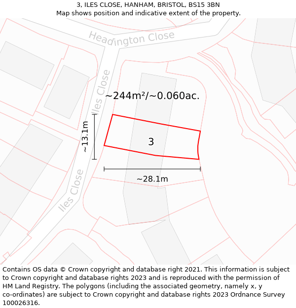 3, ILES CLOSE, HANHAM, BRISTOL, BS15 3BN: Plot and title map