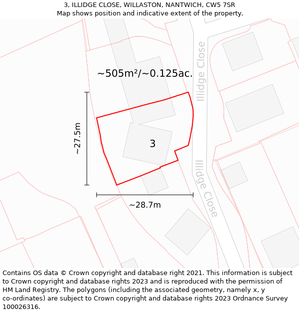 3, ILLIDGE CLOSE, WILLASTON, NANTWICH, CW5 7SR: Plot and title map