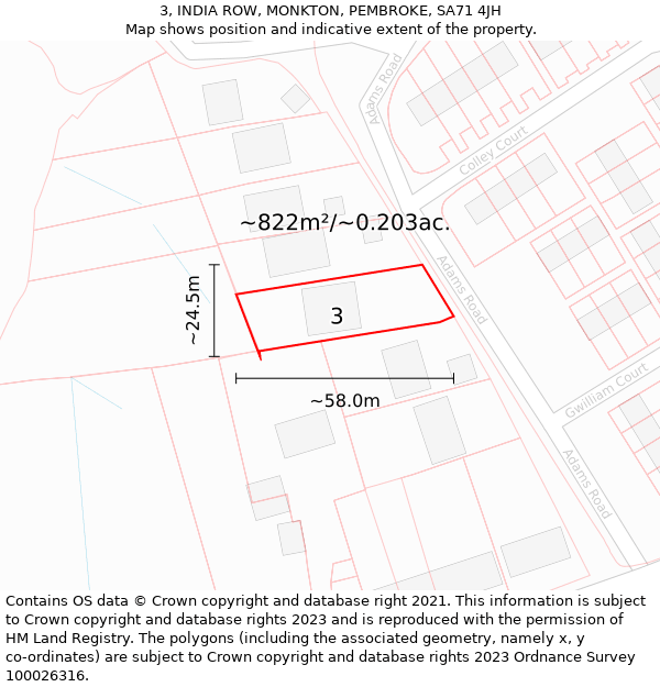 3, INDIA ROW, MONKTON, PEMBROKE, SA71 4JH: Plot and title map