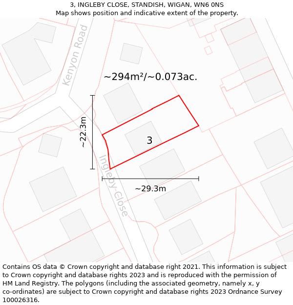 3, INGLEBY CLOSE, STANDISH, WIGAN, WN6 0NS: Plot and title map