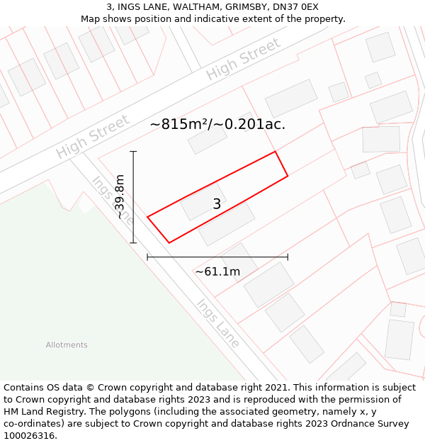 3, INGS LANE, WALTHAM, GRIMSBY, DN37 0EX: Plot and title map