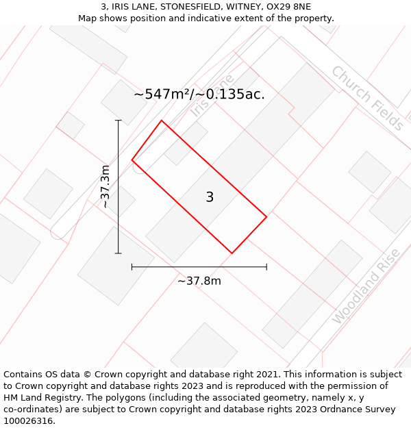 3, IRIS LANE, STONESFIELD, WITNEY, OX29 8NE: Plot and title map