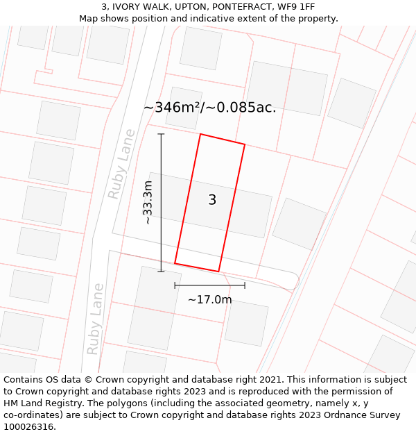 3, IVORY WALK, UPTON, PONTEFRACT, WF9 1FF: Plot and title map