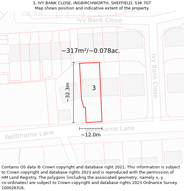 3, IVY BANK CLOSE, INGBIRCHWORTH, SHEFFIELD, S36 7GT: Plot and title map