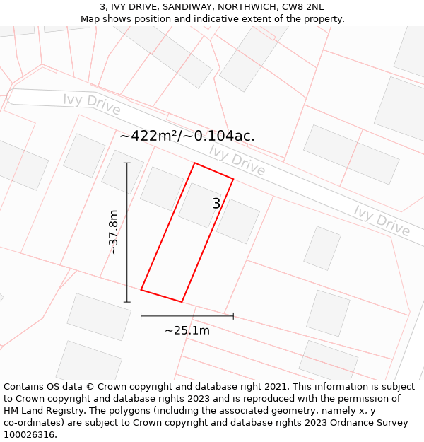3, IVY DRIVE, SANDIWAY, NORTHWICH, CW8 2NL: Plot and title map