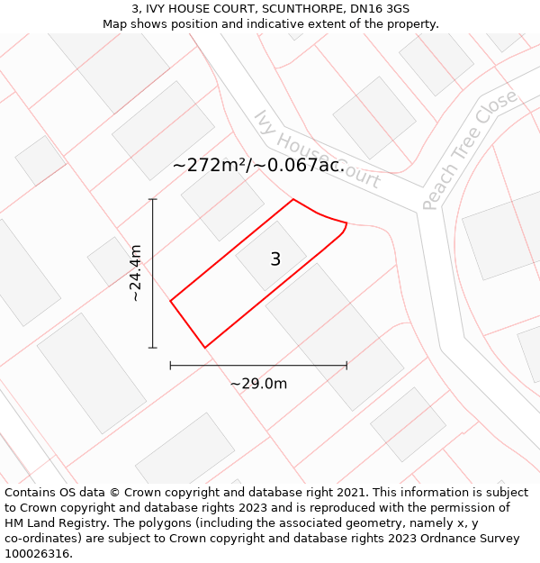 3, IVY HOUSE COURT, SCUNTHORPE, DN16 3GS: Plot and title map