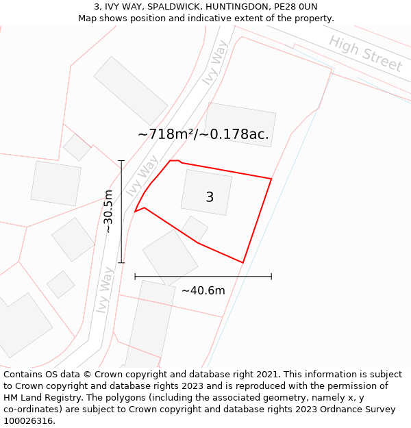 3, IVY WAY, SPALDWICK, HUNTINGDON, PE28 0UN: Plot and title map