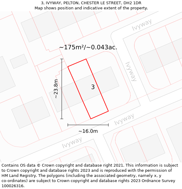 3, IVYWAY, PELTON, CHESTER LE STREET, DH2 1DR: Plot and title map