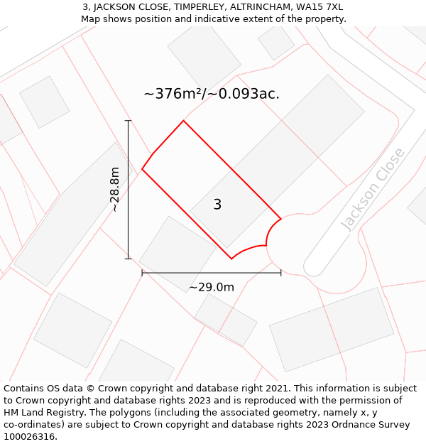 3, JACKSON CLOSE, TIMPERLEY, ALTRINCHAM, WA15 7XL: Plot and title map