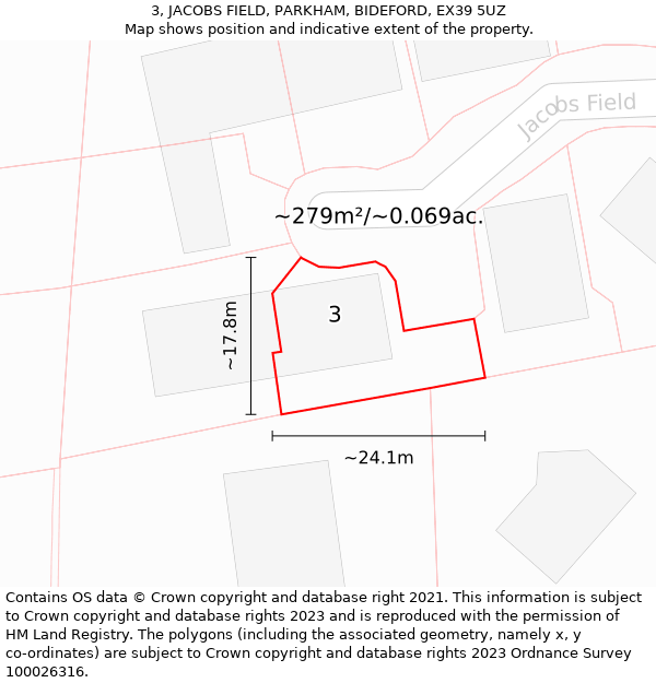 3, JACOBS FIELD, PARKHAM, BIDEFORD, EX39 5UZ: Plot and title map