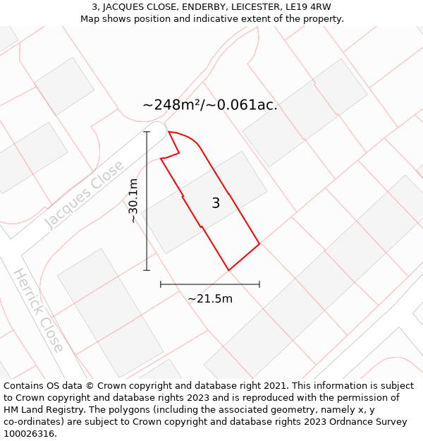 3, JACQUES CLOSE, ENDERBY, LEICESTER, LE19 4RW: Plot and title map