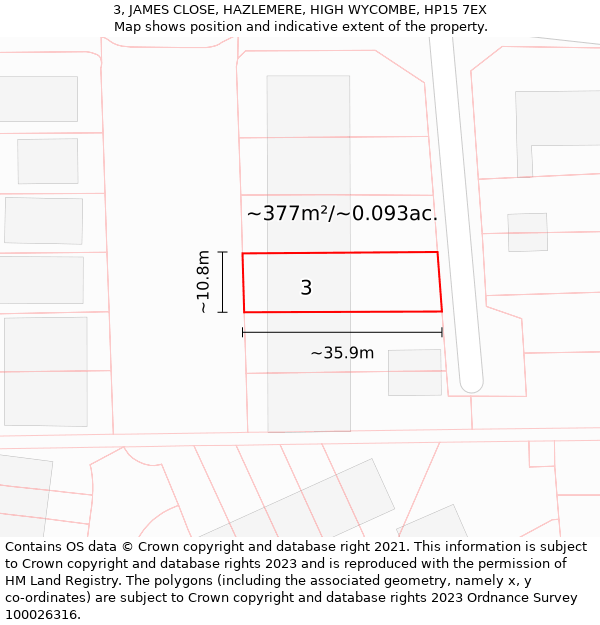 3, JAMES CLOSE, HAZLEMERE, HIGH WYCOMBE, HP15 7EX: Plot and title map