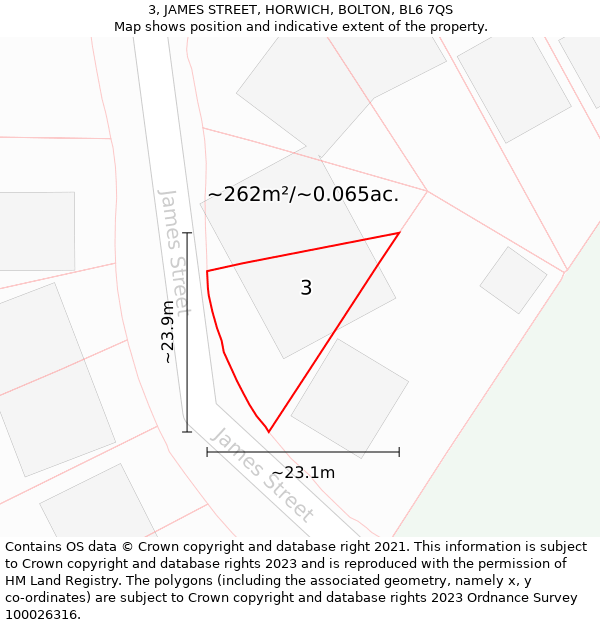 3, JAMES STREET, HORWICH, BOLTON, BL6 7QS: Plot and title map