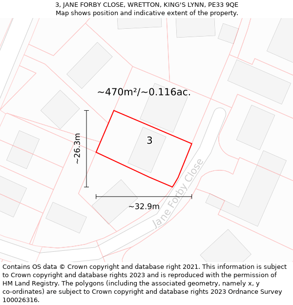 3, JANE FORBY CLOSE, WRETTON, KING'S LYNN, PE33 9QE: Plot and title map