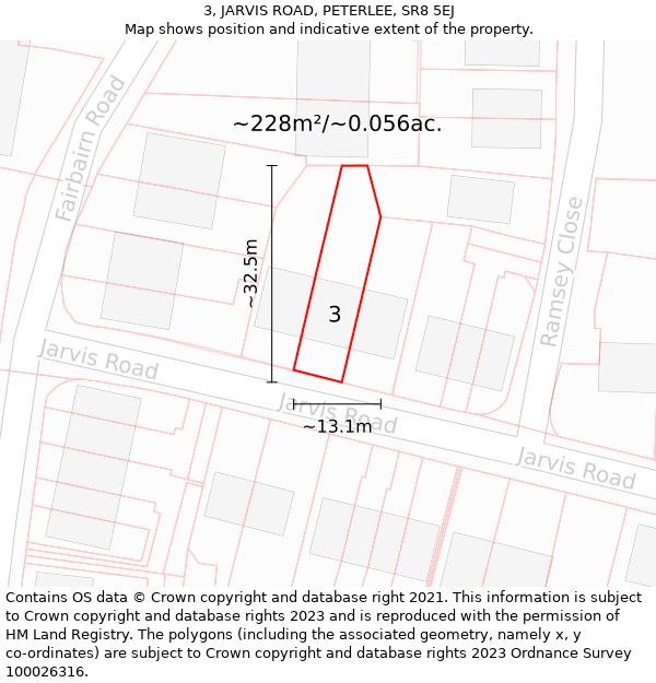 3, JARVIS ROAD, PETERLEE, SR8 5EJ: Plot and title map