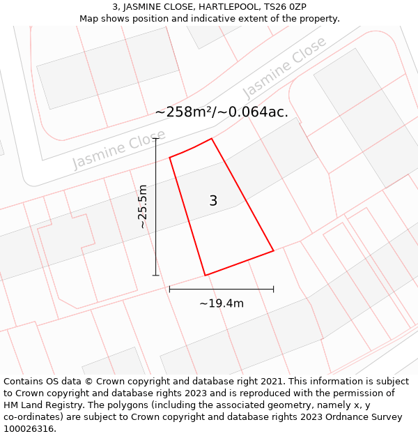 3, JASMINE CLOSE, HARTLEPOOL, TS26 0ZP: Plot and title map