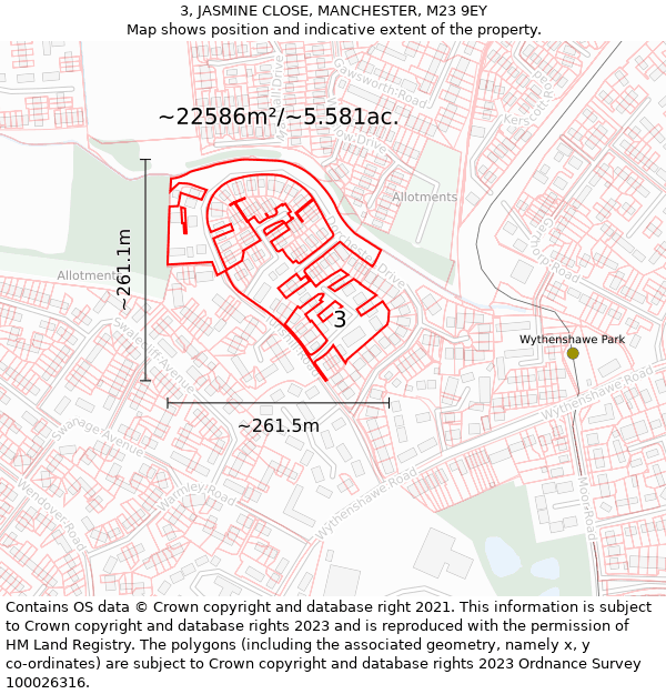 3, JASMINE CLOSE, MANCHESTER, M23 9EY: Plot and title map