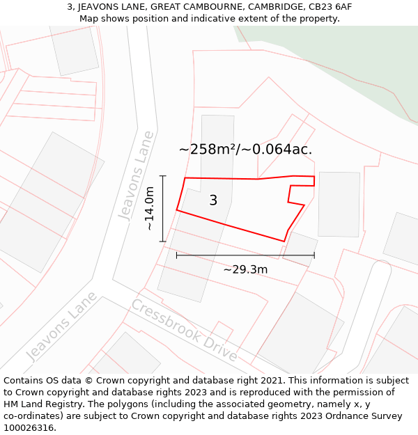 3, JEAVONS LANE, GREAT CAMBOURNE, CAMBRIDGE, CB23 6AF: Plot and title map