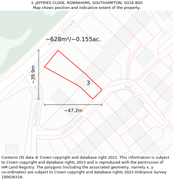 3, JEFFRIES CLOSE, ROWNHAMS, SOUTHAMPTON, SO16 8DS: Plot and title map