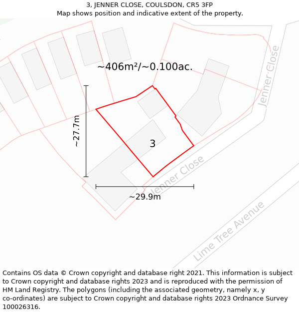 3, JENNER CLOSE, COULSDON, CR5 3FP: Plot and title map