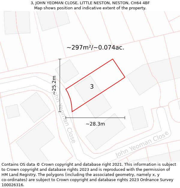 3, JOHN YEOMAN CLOSE, LITTLE NESTON, NESTON, CH64 4BF: Plot and title map