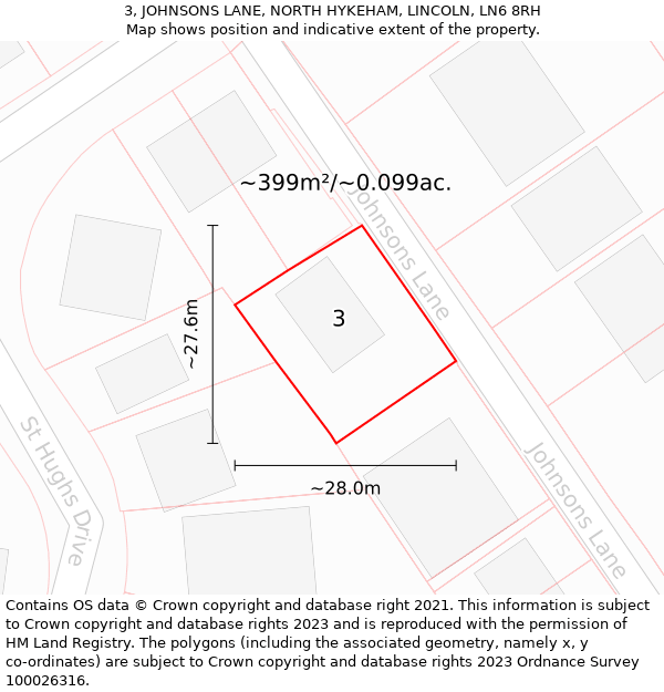 3, JOHNSONS LANE, NORTH HYKEHAM, LINCOLN, LN6 8RH: Plot and title map