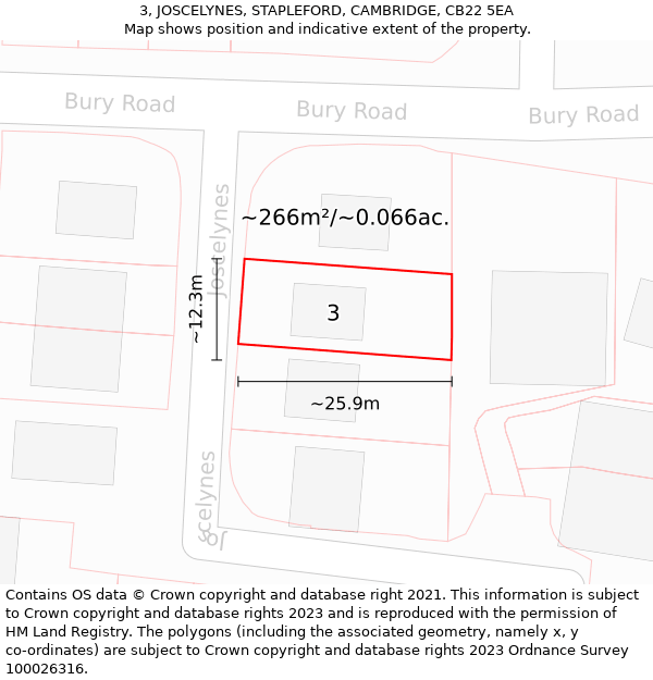 3, JOSCELYNES, STAPLEFORD, CAMBRIDGE, CB22 5EA: Plot and title map