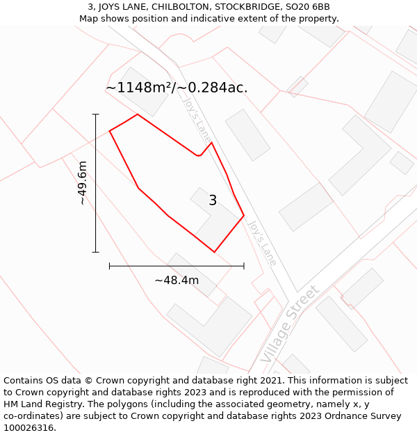 3, JOYS LANE, CHILBOLTON, STOCKBRIDGE, SO20 6BB: Plot and title map