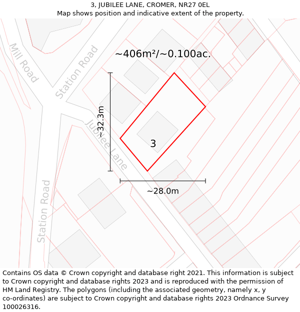 3, JUBILEE LANE, CROMER, NR27 0EL: Plot and title map