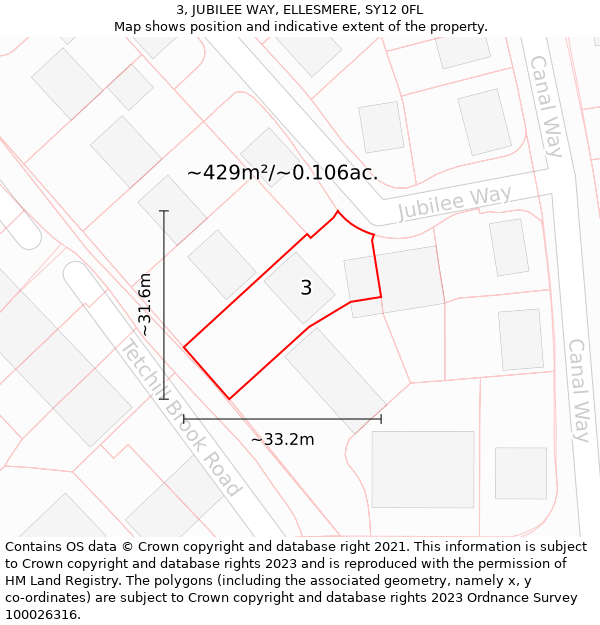 3, JUBILEE WAY, ELLESMERE, SY12 0FL: Plot and title map