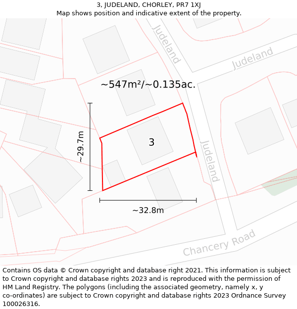 3, JUDELAND, CHORLEY, PR7 1XJ: Plot and title map