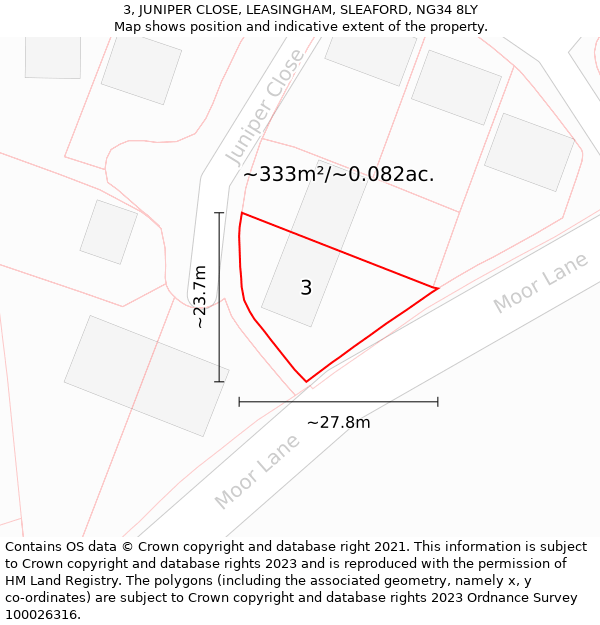 3, JUNIPER CLOSE, LEASINGHAM, SLEAFORD, NG34 8LY: Plot and title map