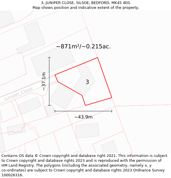 3, JUNIPER CLOSE, SILSOE, BEDFORD, MK45 4EG: Plot and title map