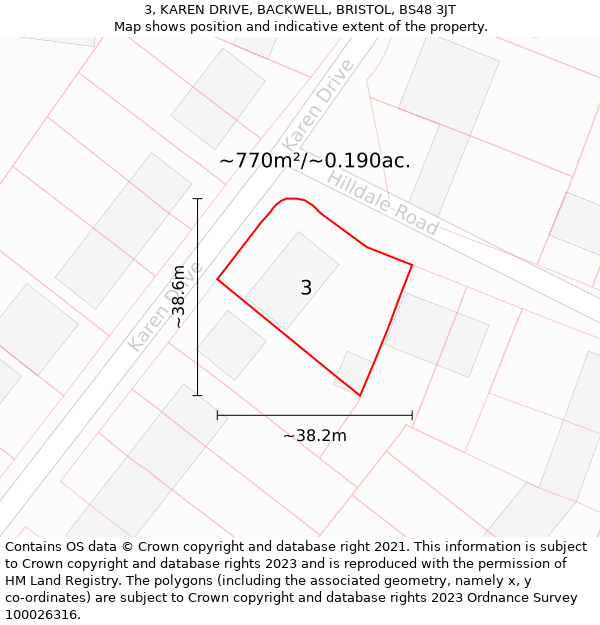 3, KAREN DRIVE, BACKWELL, BRISTOL, BS48 3JT: Plot and title map