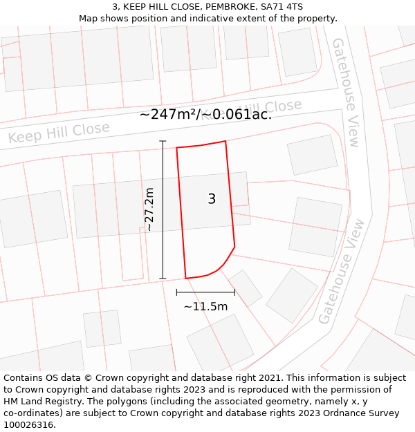 3, KEEP HILL CLOSE, PEMBROKE, SA71 4TS: Plot and title map