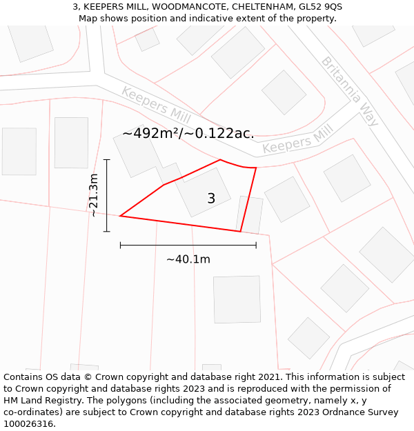 3, KEEPERS MILL, WOODMANCOTE, CHELTENHAM, GL52 9QS: Plot and title map