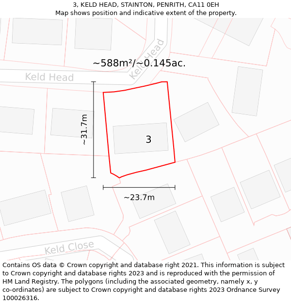3, KELD HEAD, STAINTON, PENRITH, CA11 0EH: Plot and title map