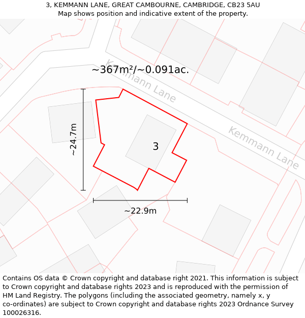 3, KEMMANN LANE, GREAT CAMBOURNE, CAMBRIDGE, CB23 5AU: Plot and title map