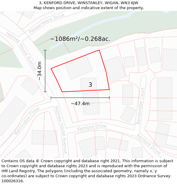 3, KENFORD DRIVE, WINSTANLEY, WIGAN, WN3 6JW: Plot and title map