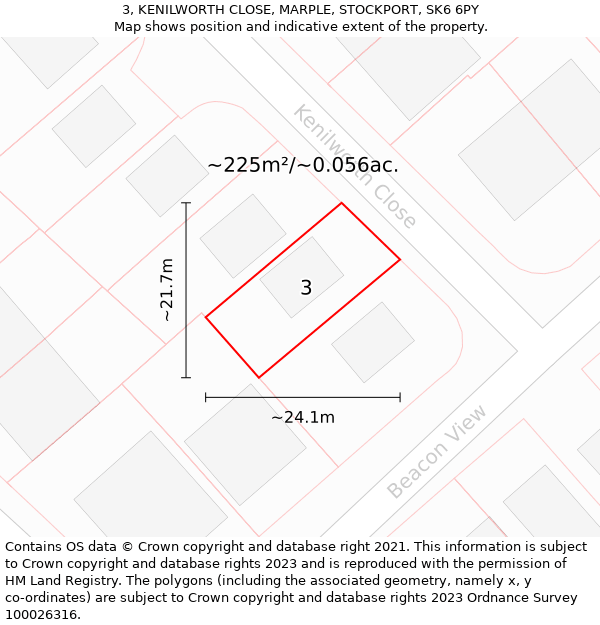 3, KENILWORTH CLOSE, MARPLE, STOCKPORT, SK6 6PY: Plot and title map